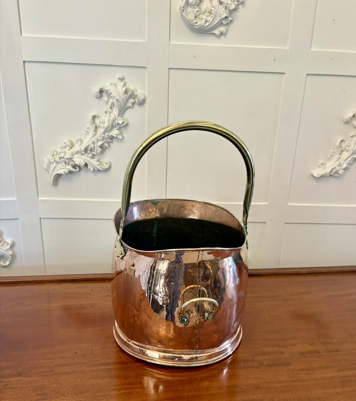 Antique Quality Copper And Brass Helmet Shaped Coal Scuttle photo Home Fixtures