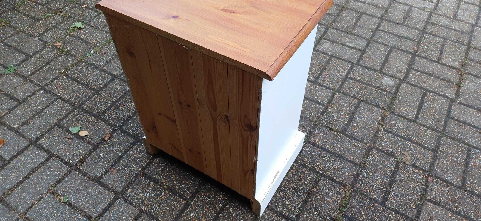Vintage 1980s Hand Painted Bedside Chest Of Drawers Nightstand Farrow And Ball Wimborne White Pine Top Shabby Chic Bedroom Storage Table photo Furniture