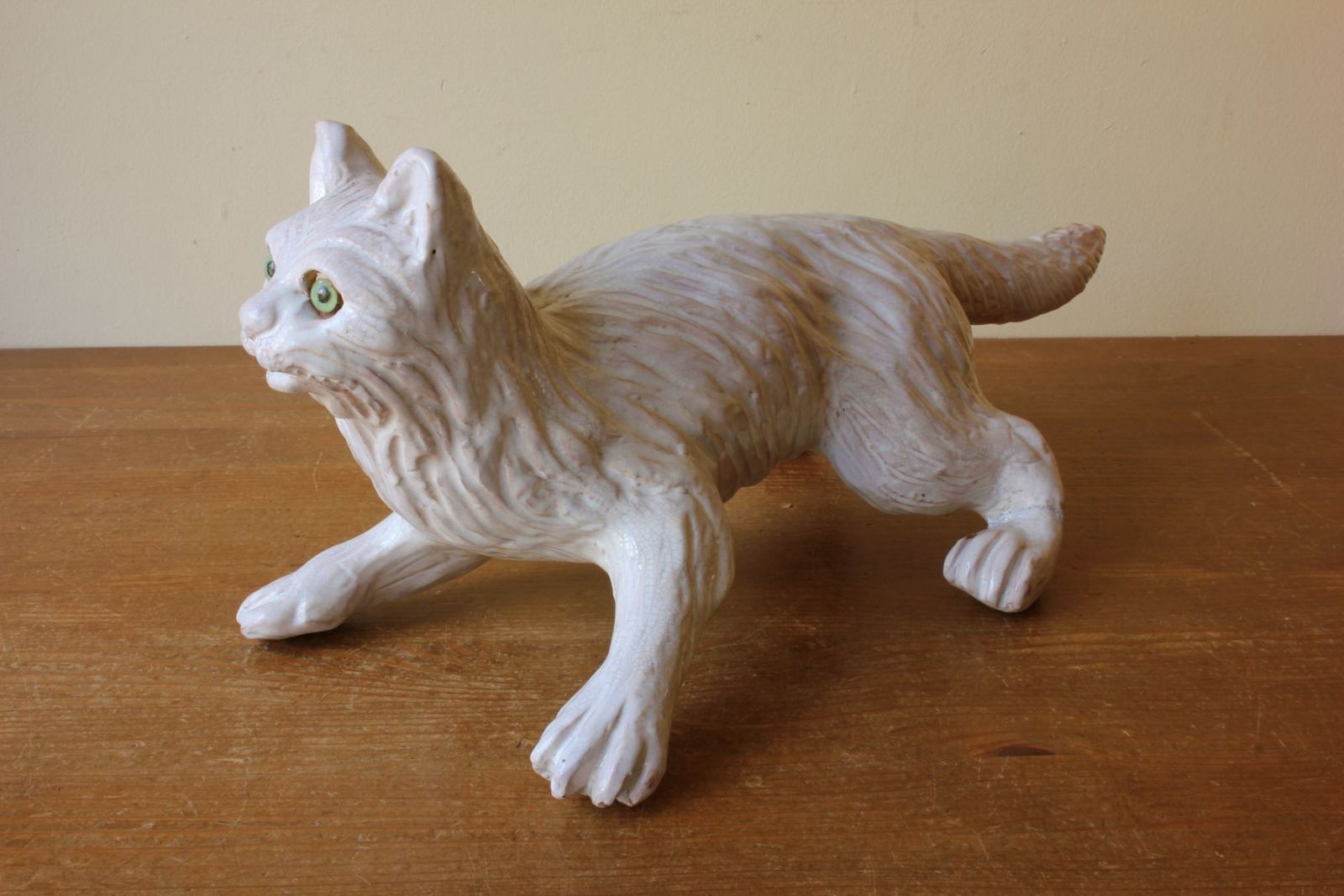 Bavent Terracotta Cat Figure. French Folk Art Pottery Roof Tile Feline. photo for sale
