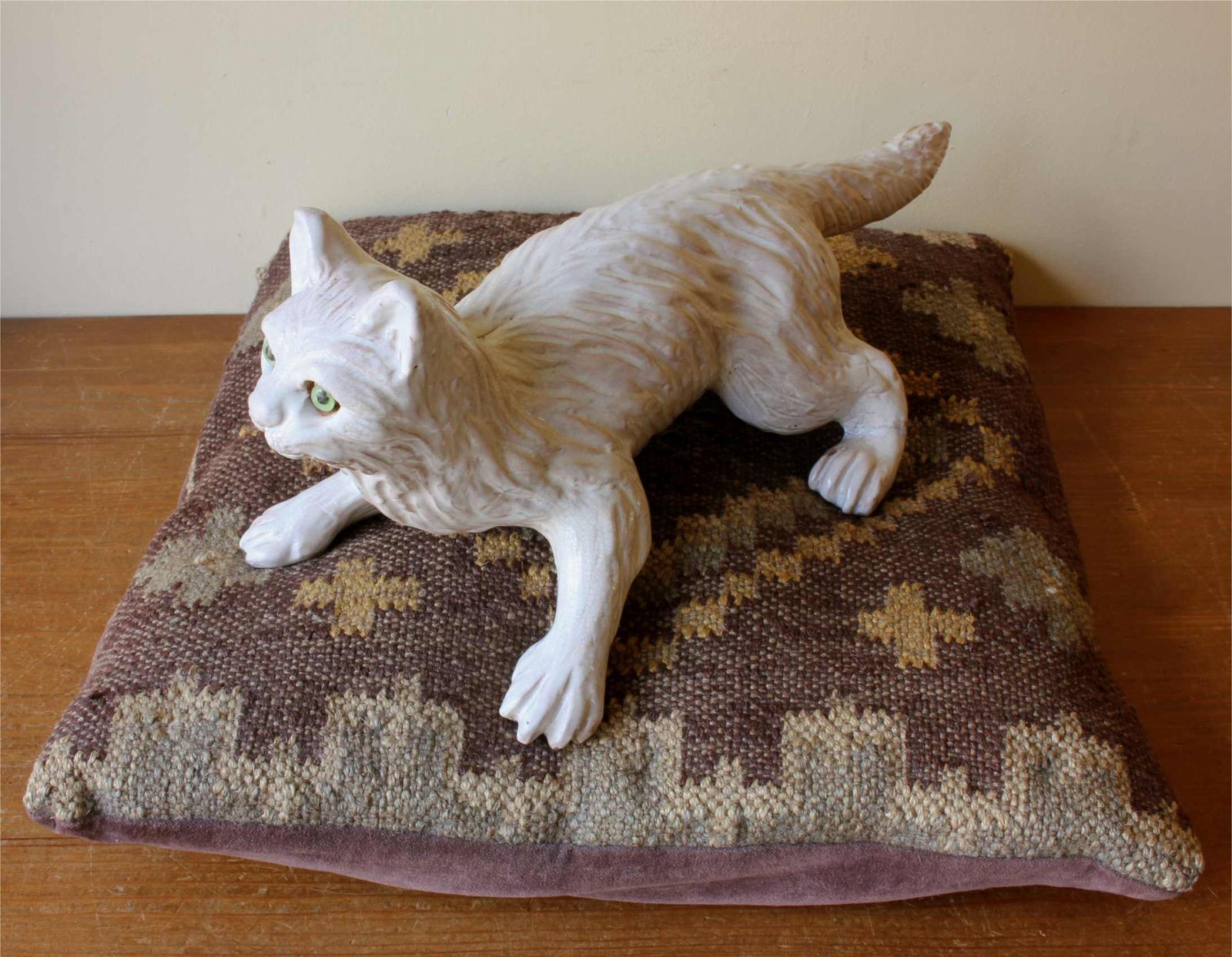 Bavent Terracotta Cat Figure. French Folk Art Pottery Roof Tile Feline. photo vinterior