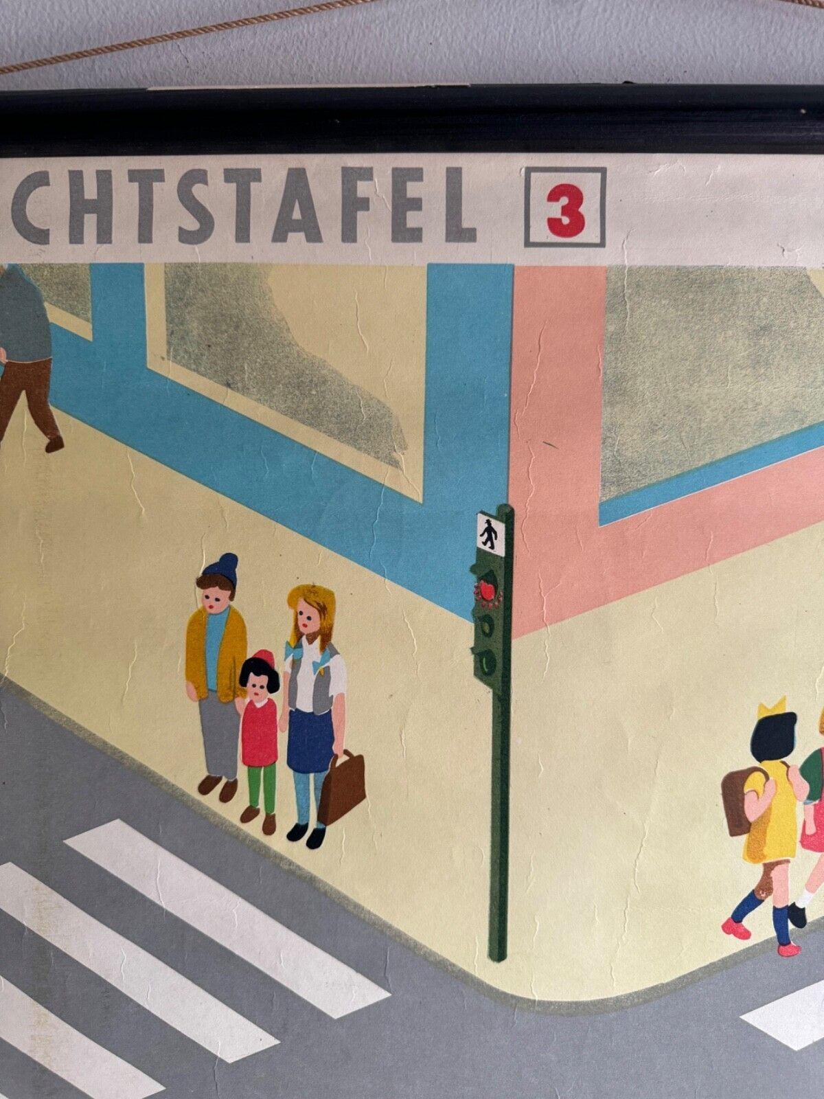 Rare Traffic Lessons 3 School Chart 1950s Road Safety Crossroad German Education photo vintage