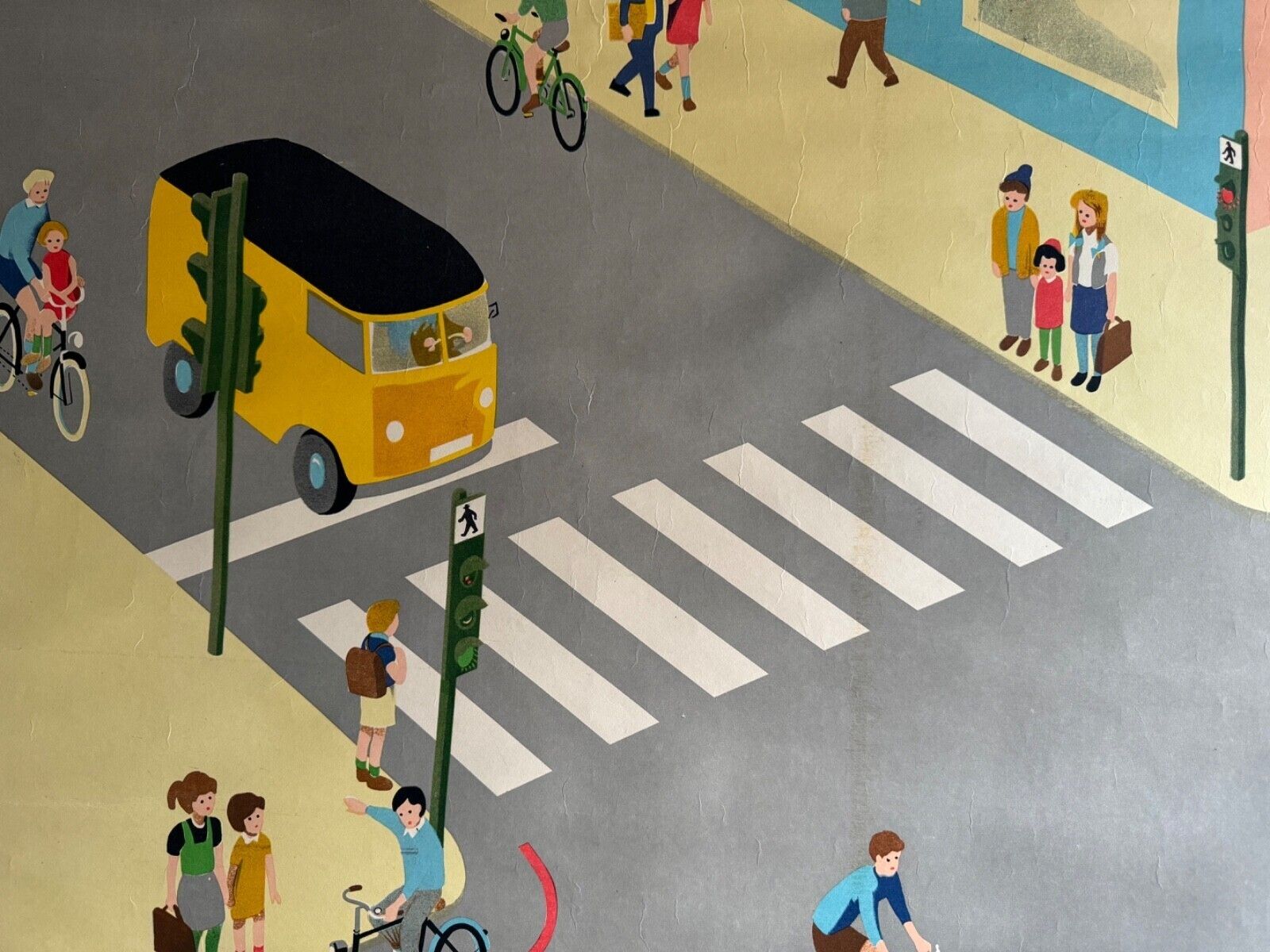 photo vintage Rare Traffic Lessons 3 School Chart 1950s Road Safety Crossroad German Education