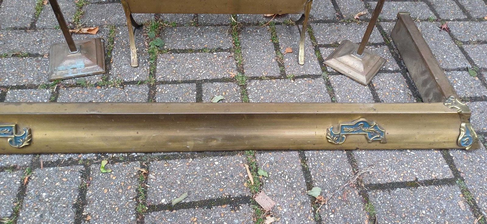 Antique Brass Art Nouveau Fireplace Companion Set Fire Guard Fender And Tool Holders Vintage Hearth Accessories photo vintage