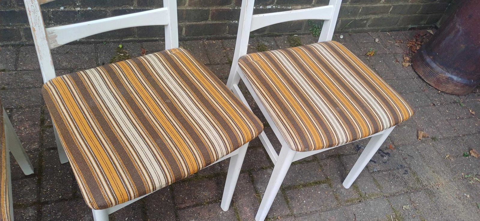 Vintage Retro 70s White Beech Dining Chairs Set Of 4 Striped Original Upholstery Kitchen Chairs Made In East Germany Gdr photo 295.0