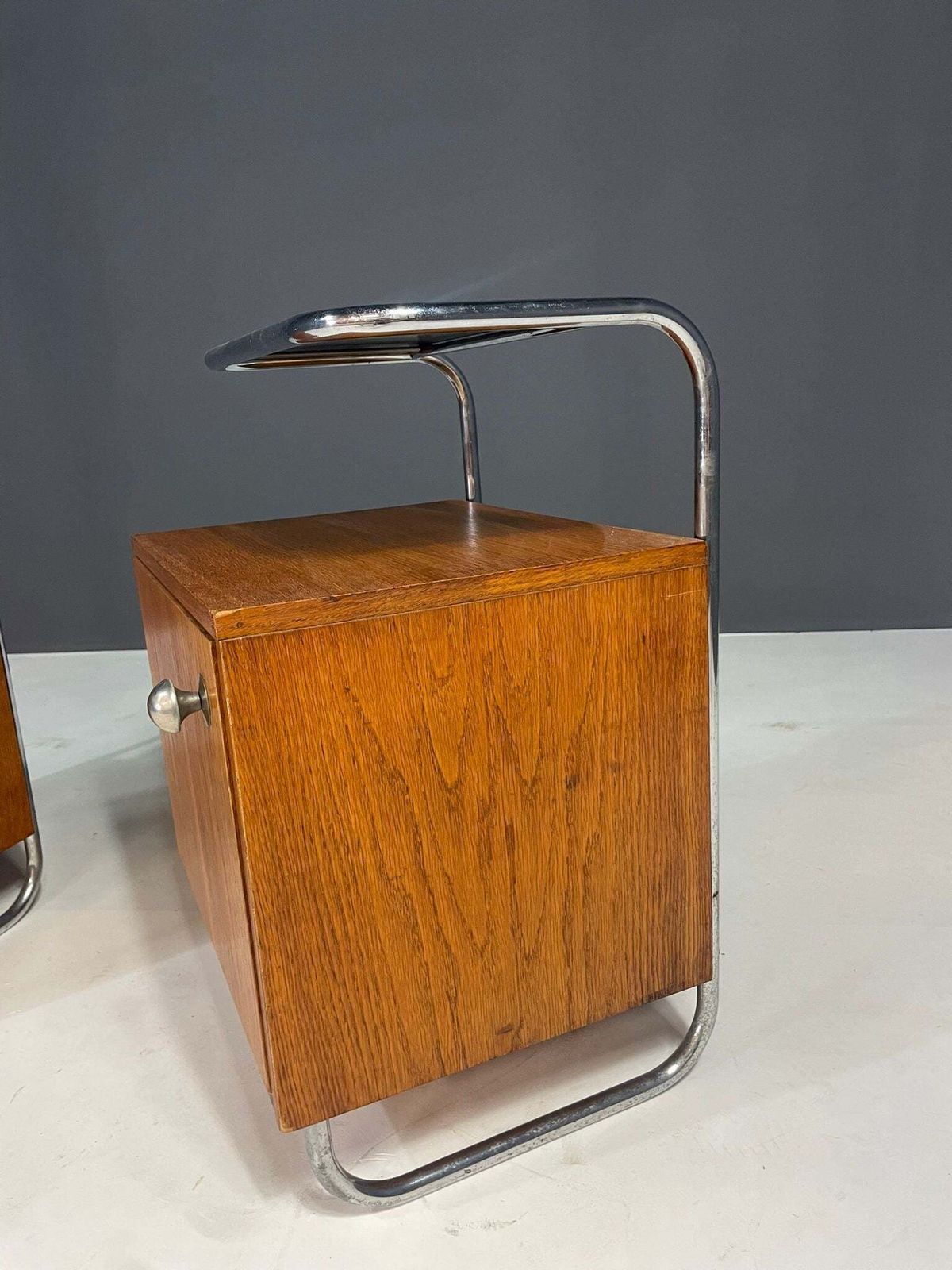 Renovated Bauhaus Style Chrome And Oak Nightstands By Kovona, Czechoslovakia, 1950s photo Furniture