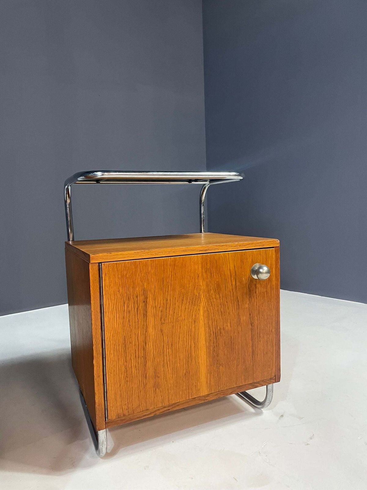 Renovated Bauhaus Style Chrome And Oak Nightstands By Kovona, Czechoslovakia, 1950s photo buy