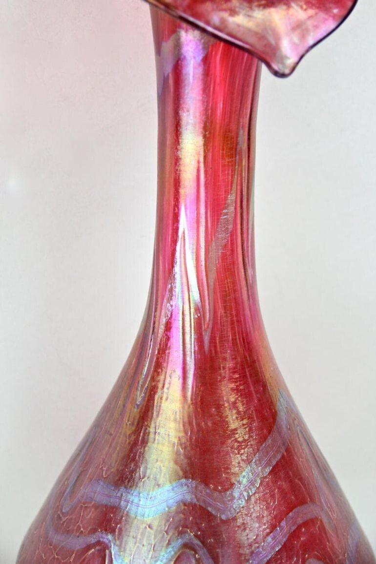 3430.0 Art Nouveau Red Glass Vase By Fritz Heckert "Jack In The Pulpit", Cz Circa 1901 photo