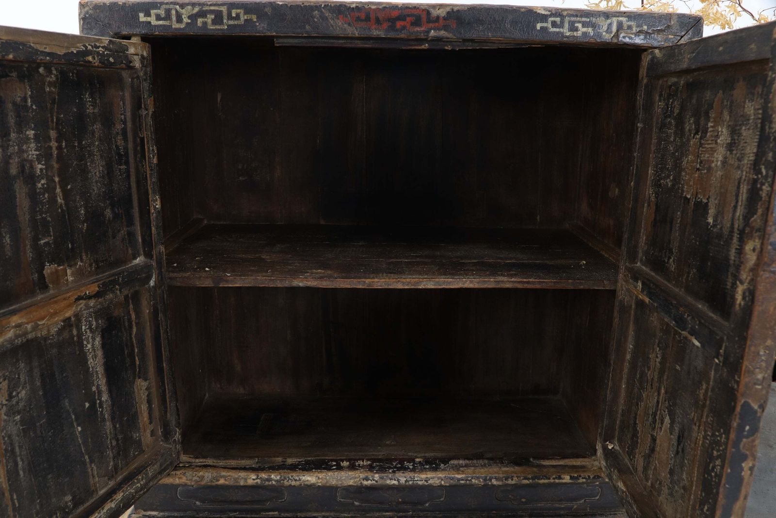 photo buy Late 18th Century Dark Lacquered Hand Painted Chinese Book Cabinet