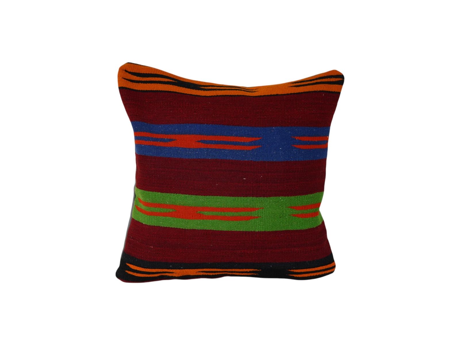 Traditional Turkish Hemp Decorative Kilim Pillow, Set Of Two Anatolian Striped Square Kilim Pillow Cover
