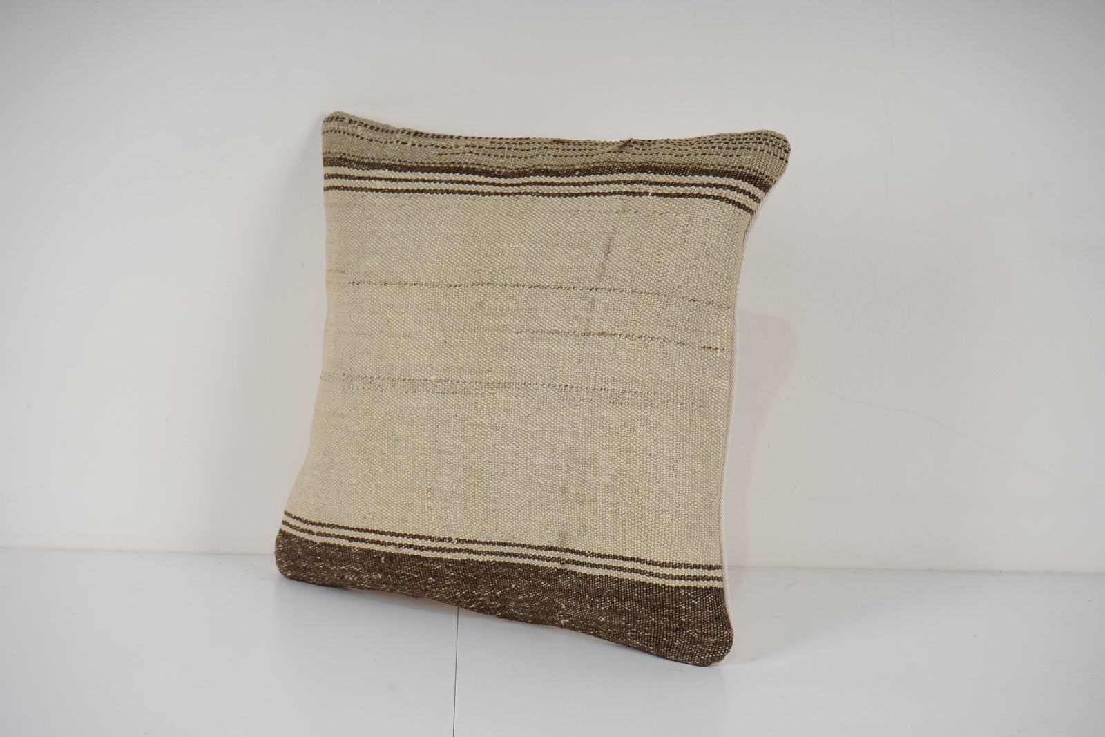 Turkish Hemp Kilim Pillow Cover – Traditional Anatolian Striped Decorative Square Cushion Case photo furniture
