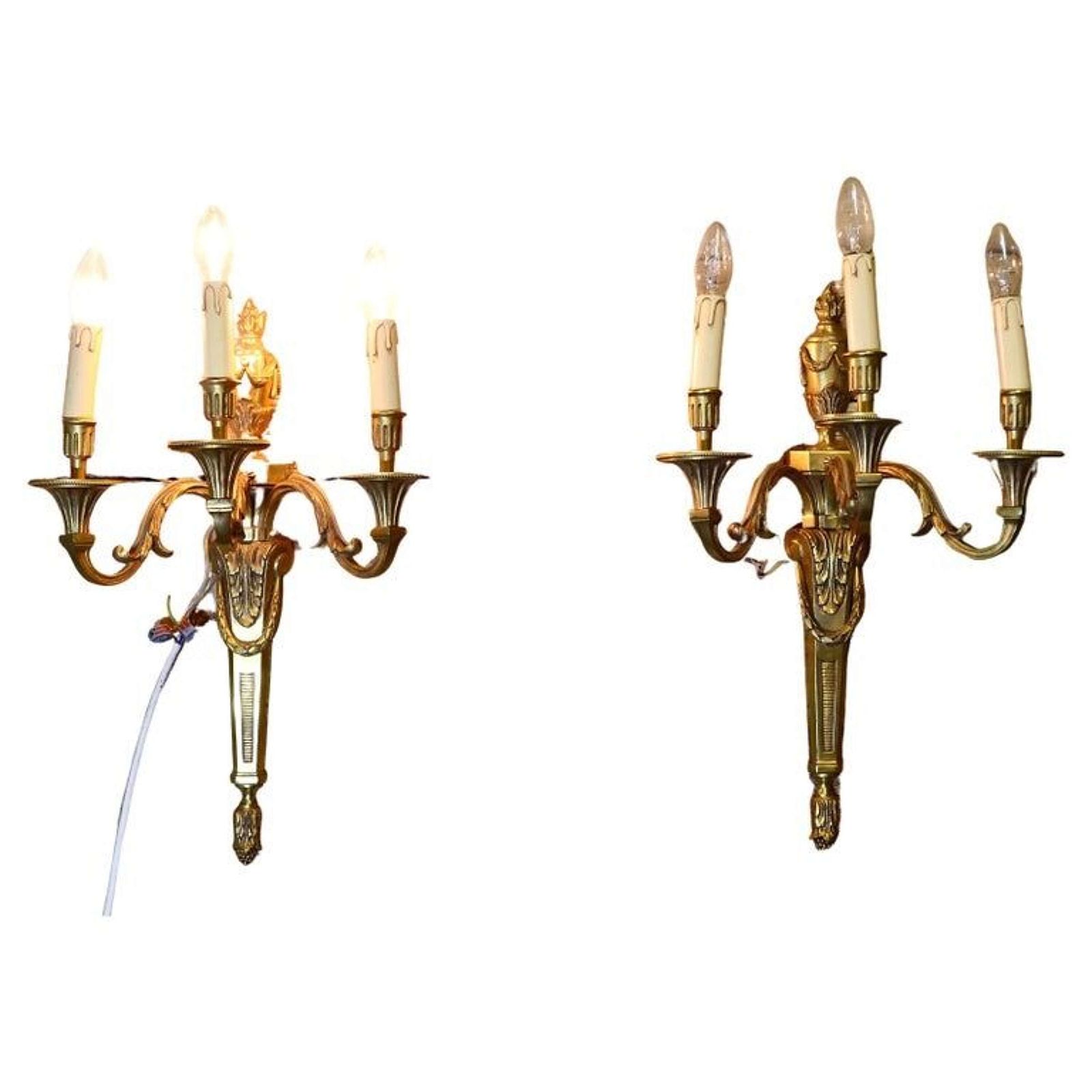 A Large Fine Quality Pair Of French Neo Classical Brass Wall Lights