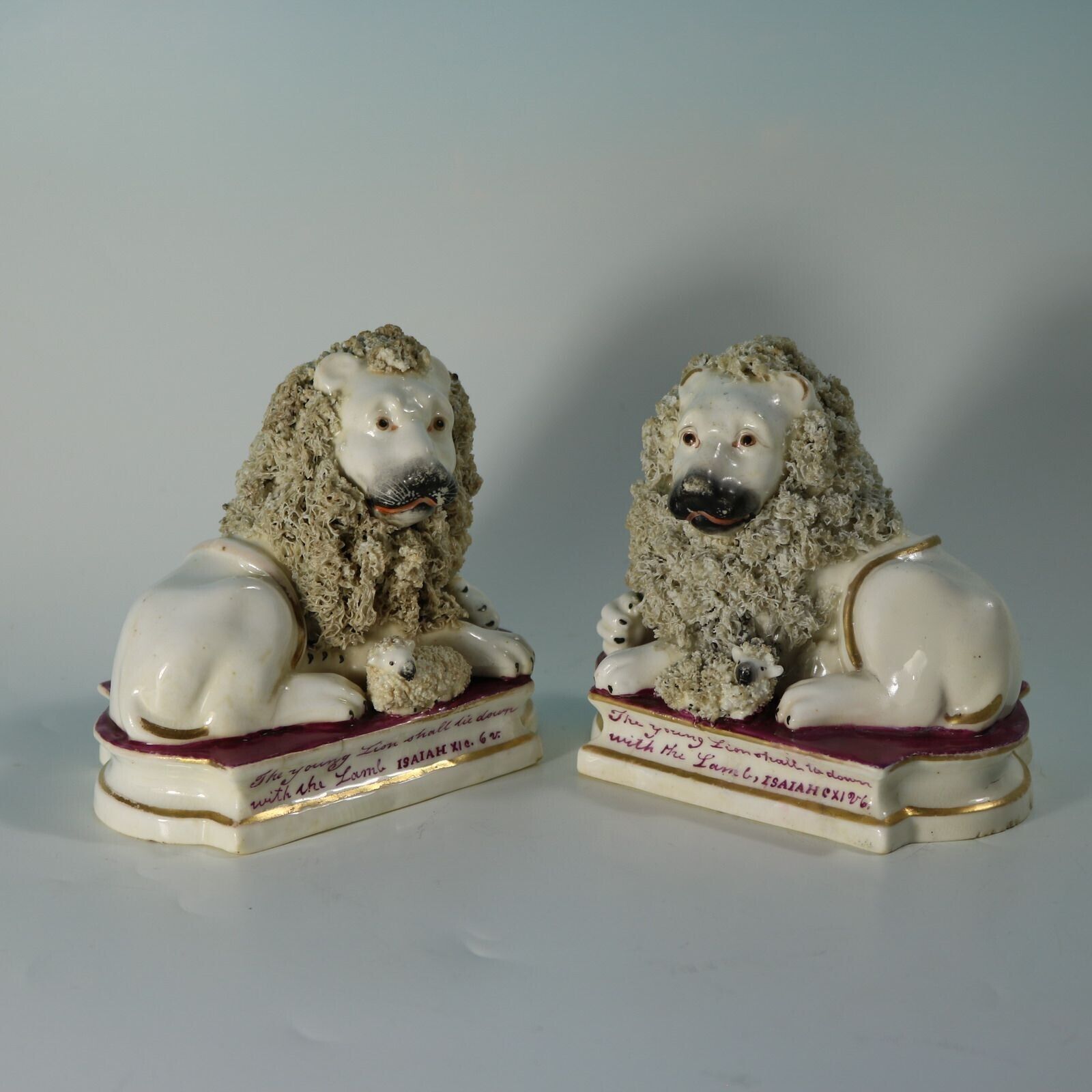 Pair Of Shelton Staffordshire Lion And Lamb Figures
