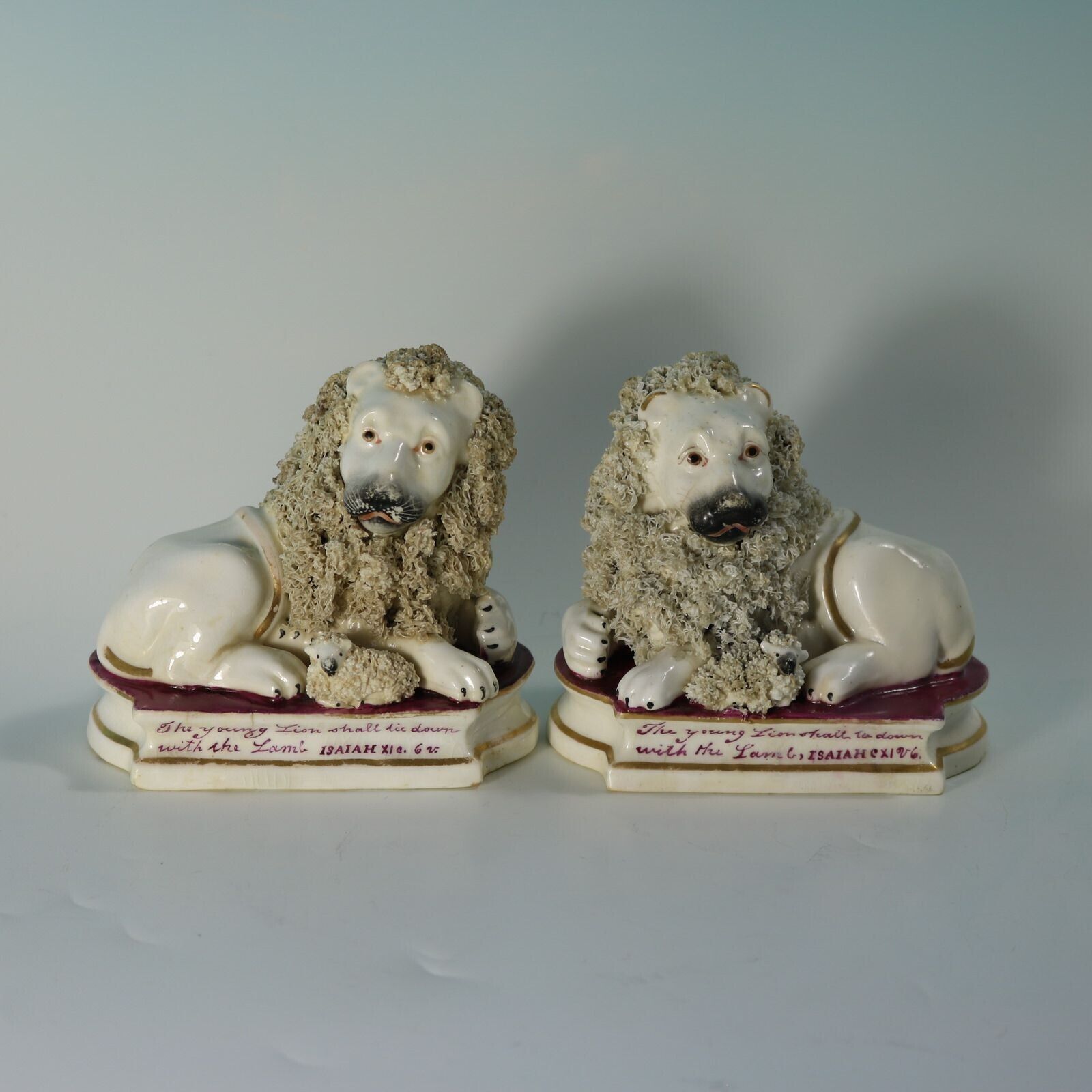 Pair Of Shelton Staffordshire Lion And Lamb Figures photo vintage