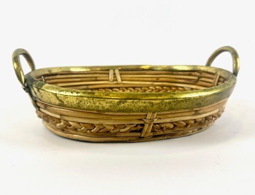 Italian Rattan And Brass Basket Centerpiece, 1960s photo furniture