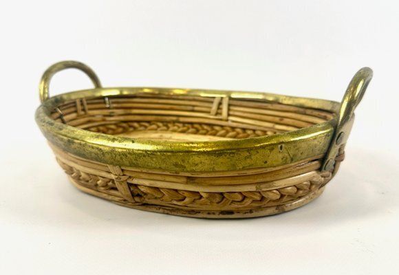 photo furniture Italian Rattan And Brass Basket Centerpiece, 1960s