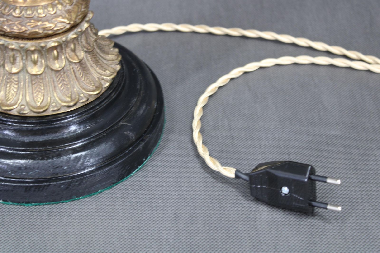 1940s Restored Brass Table Lamp With Wooden Base And Glass Shade photo buy