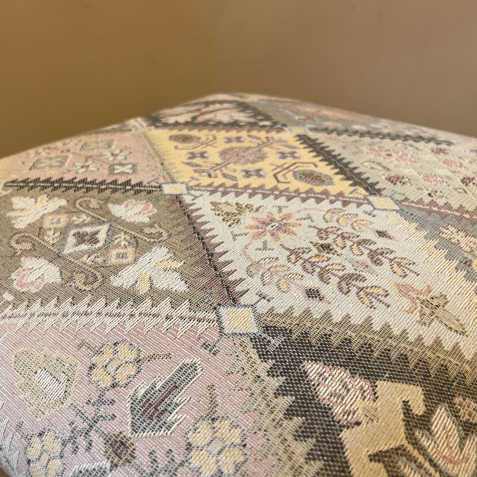 Antique Vintage Wooden Stool Wood Cottage Furniture Square Hallway Farmhouse Seat 24x38x38cm Footstool Foot Patterned Muted Fabric Pattern photo 50.0