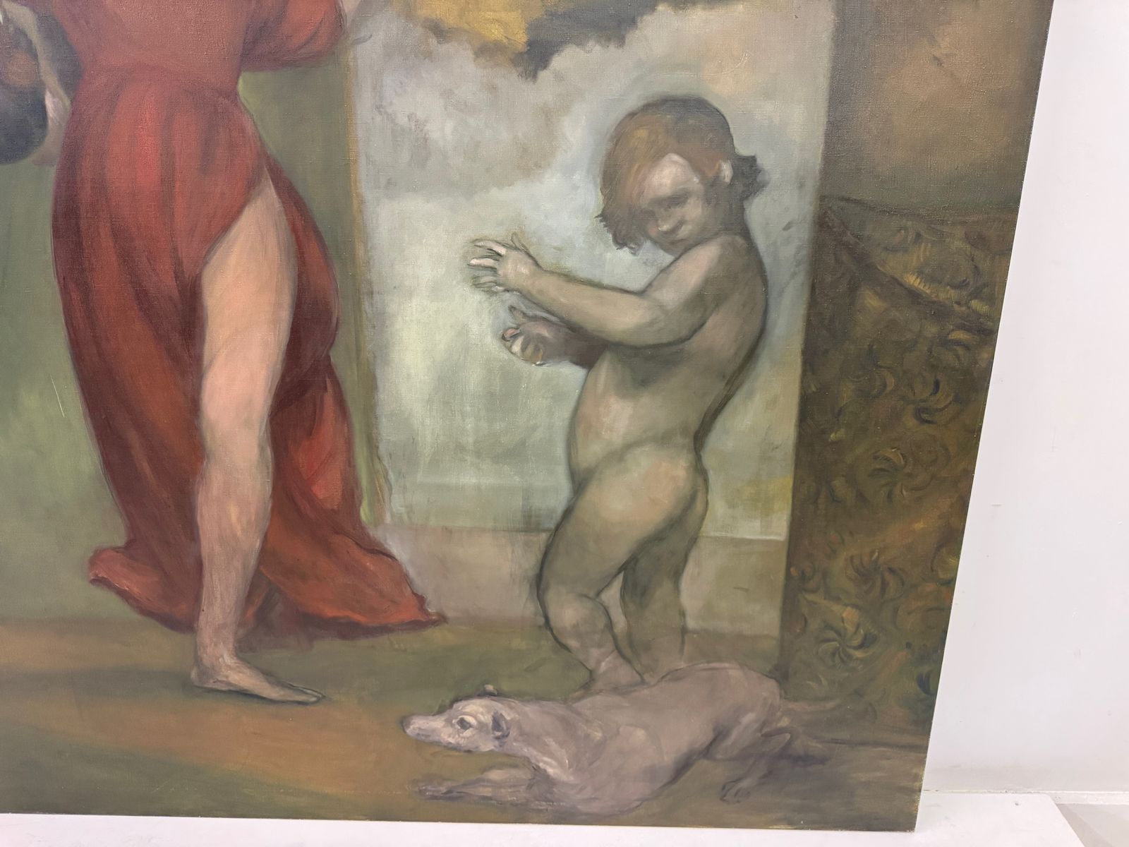 Large Oil On Canvas By Paul Storey, "Three Figures With A Dog" photo 795.0