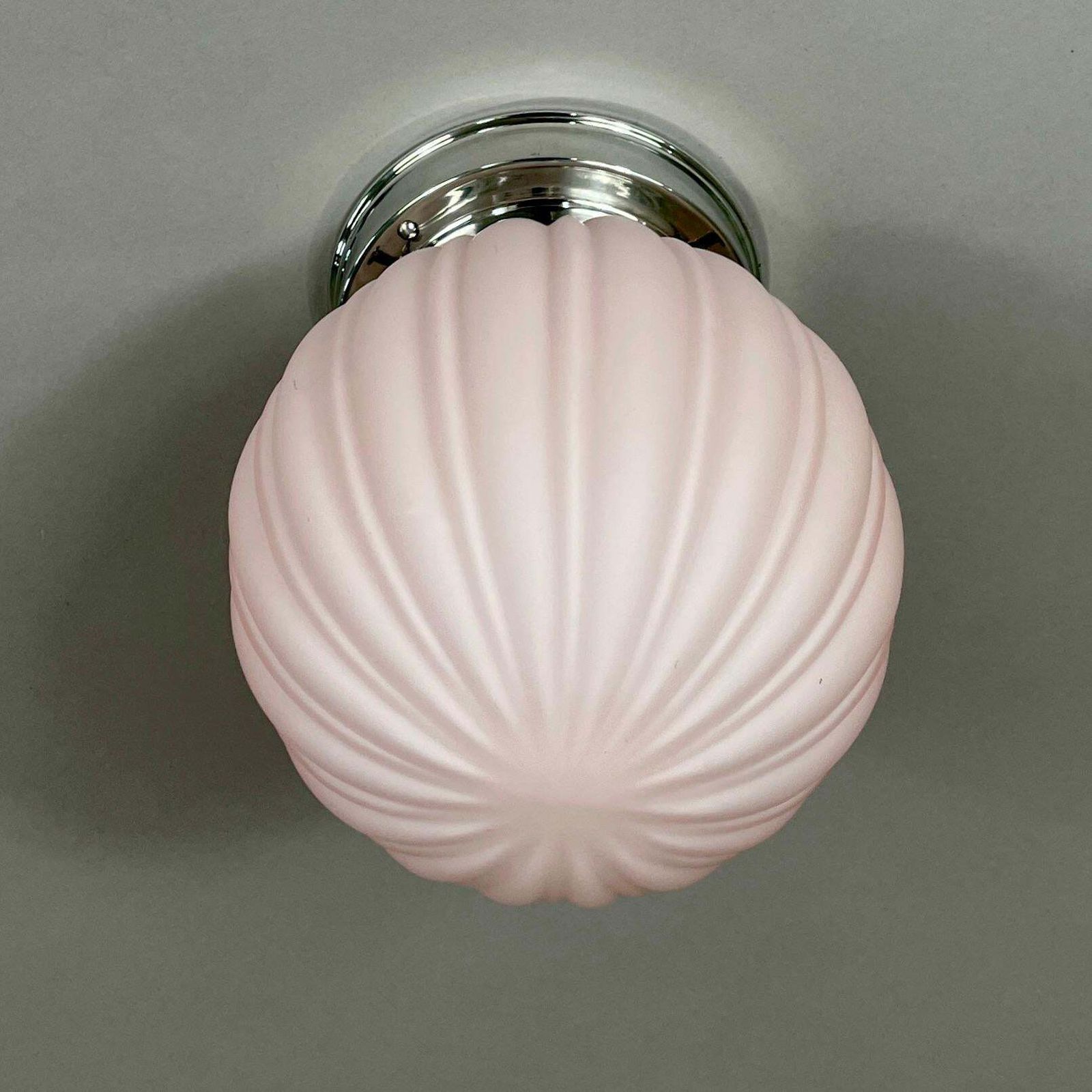 Art Deco Pale Pink Frosted Glass & Chrome Globe Flush Mount, Sweden 1940s photo Lighting