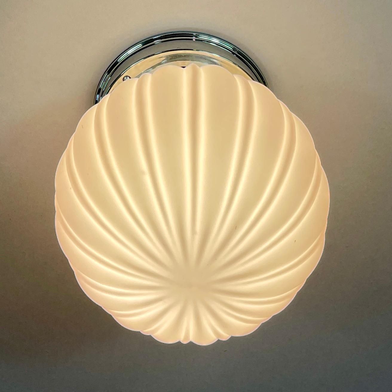 Art Deco Pale Pink Frosted Glass & Chrome Globe Flush Mount, Sweden 1940s photo 660.0