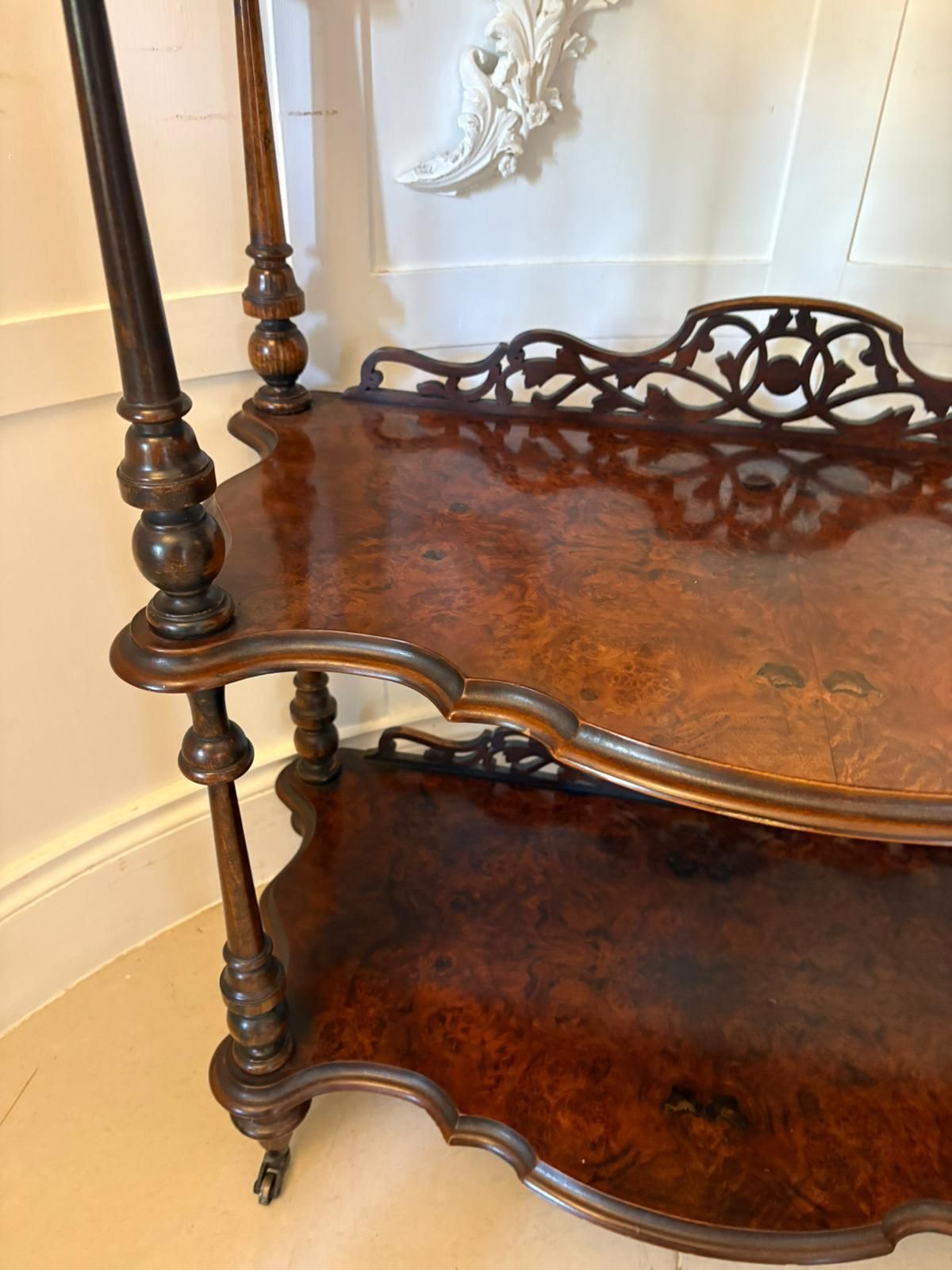 Unusual Pair Of Antique 19th Century Quality Burr Walnut Whatnots photo furniture