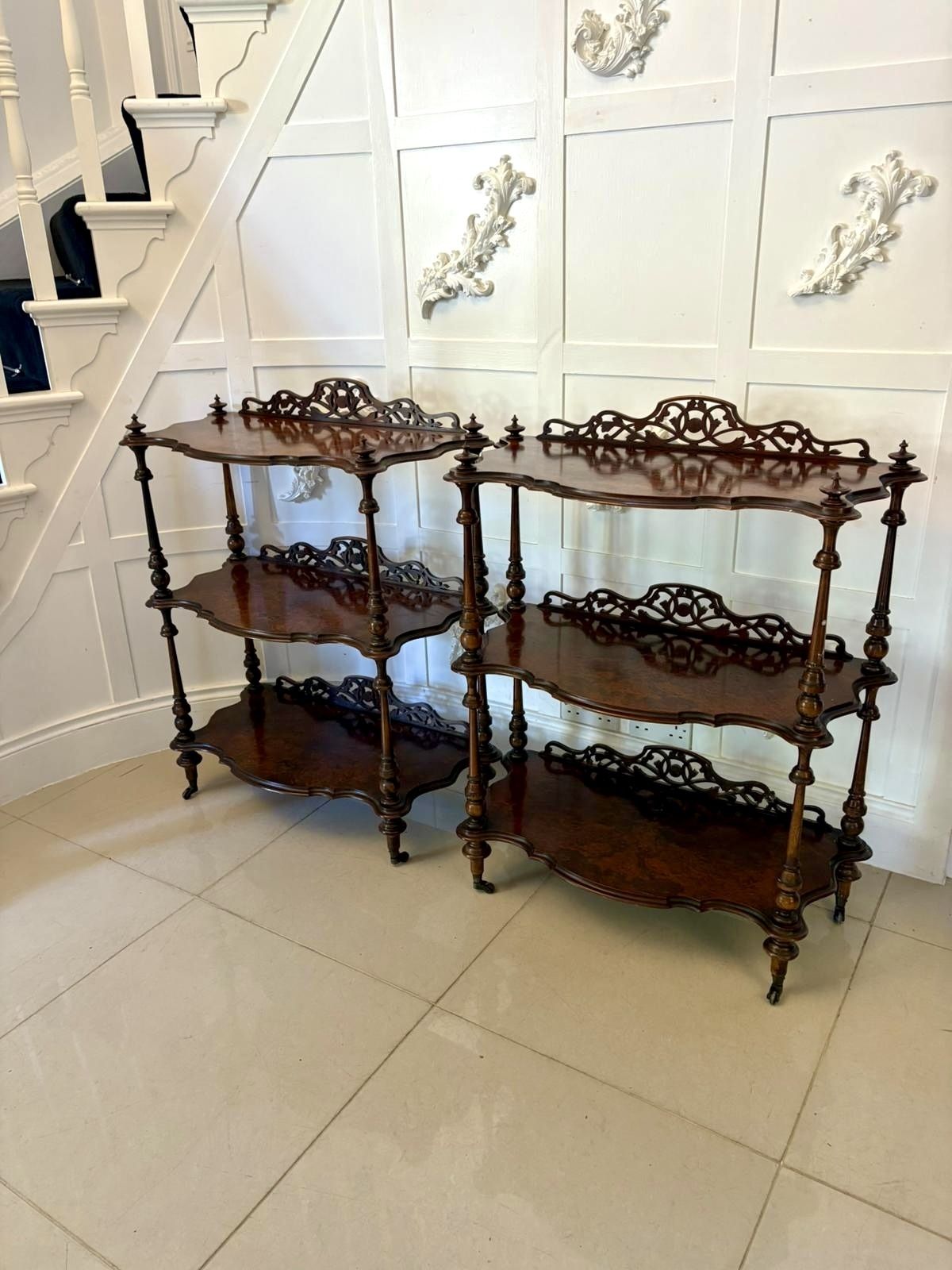 Unusual Pair Of Antique 19th Century Quality Burr Walnut Whatnots photo 3195.0