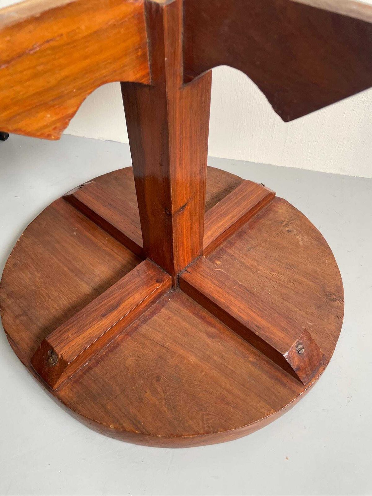 photo for sale Small Round Wooden Rustic Outsider Side Or Coffee Table With Carved Top Resembling A Face