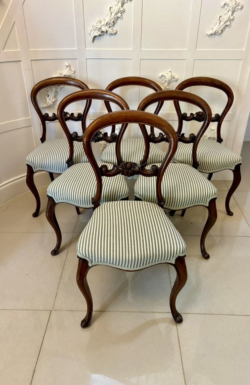 Furniture Set Of 6 Antique 19th Century Quality Carved Mahogany Balloon Back Dining Chairs photo
