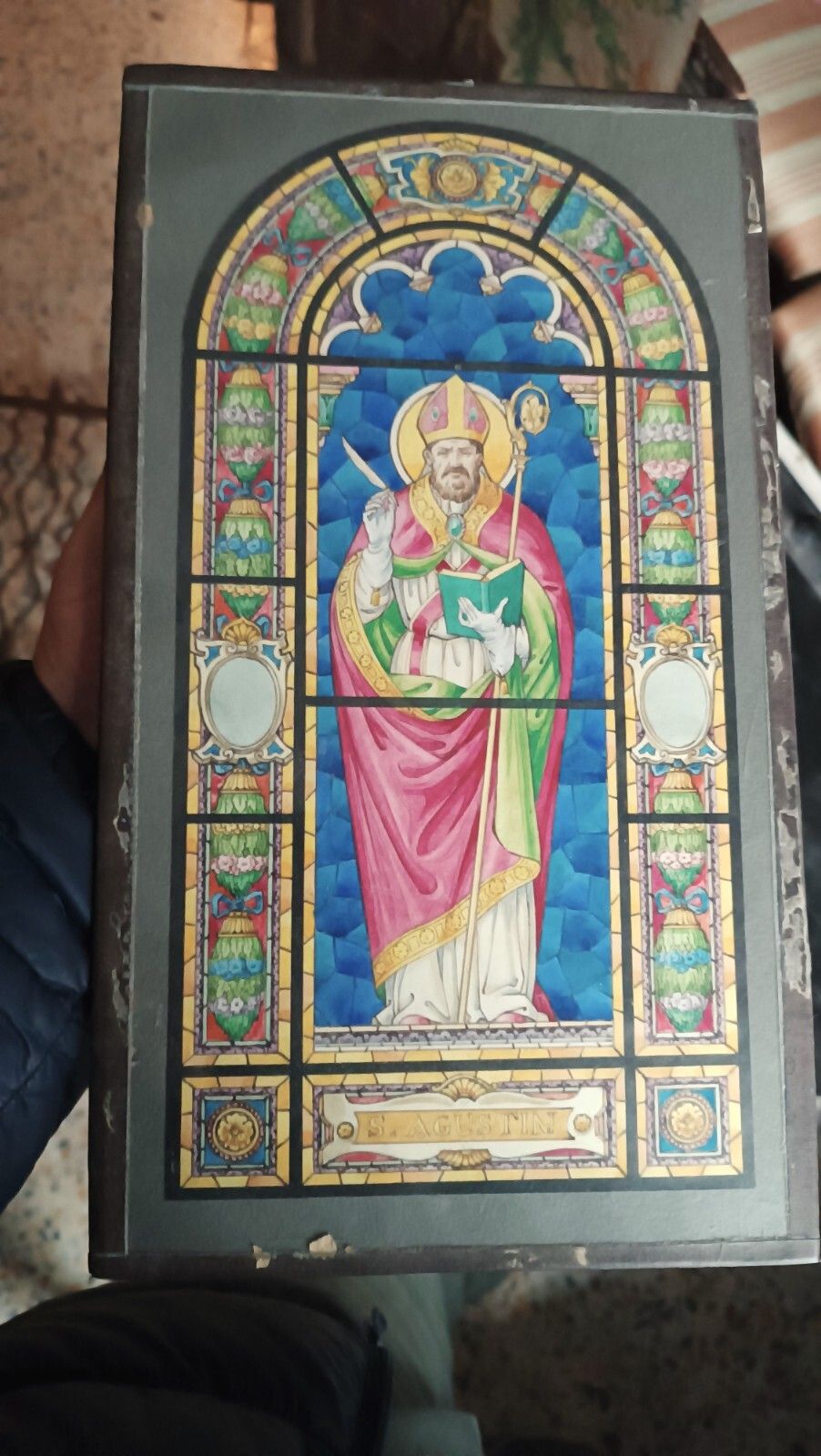 Antique Watercolor Sketch For Painted Glass Sant'agostino