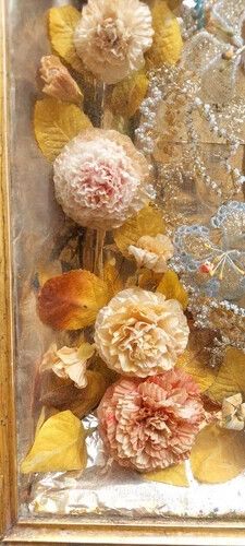 Large Devotional Teak 19th Century Italy Flowers And Beads Madonna Del Rosario photo Home Decor