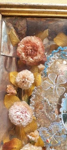 Large Devotional Teak 19th Century Italy Flowers And Beads Madonna Del Rosario photo 246.0