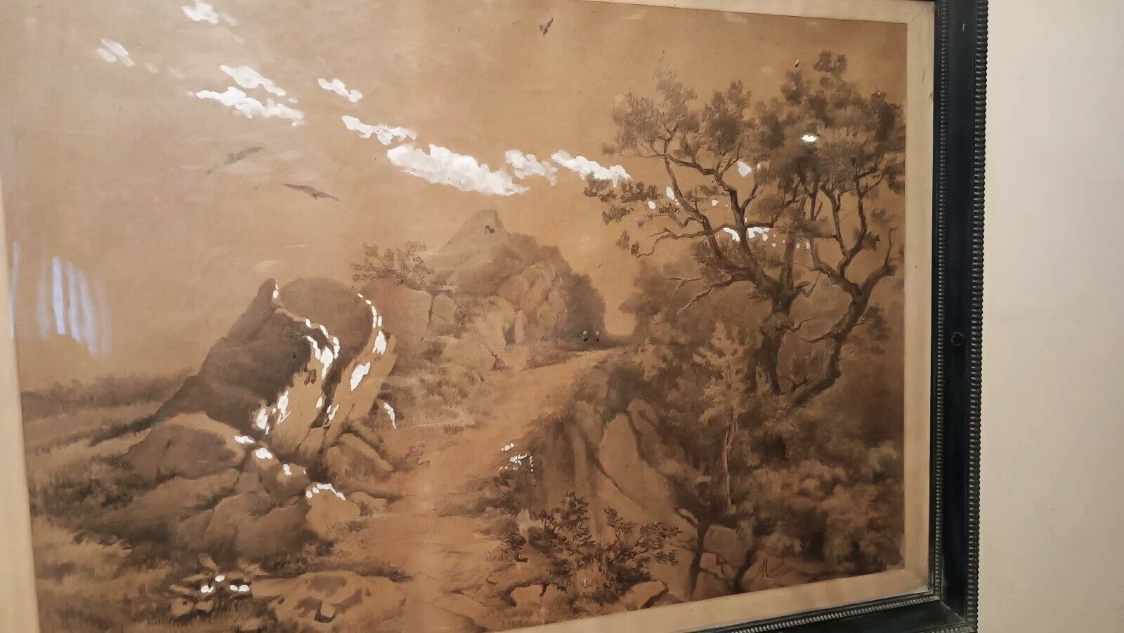 Large Landscape Painting, Mixed Technique White, 19th Century A.Mariotti 1888 Florence photo for sale