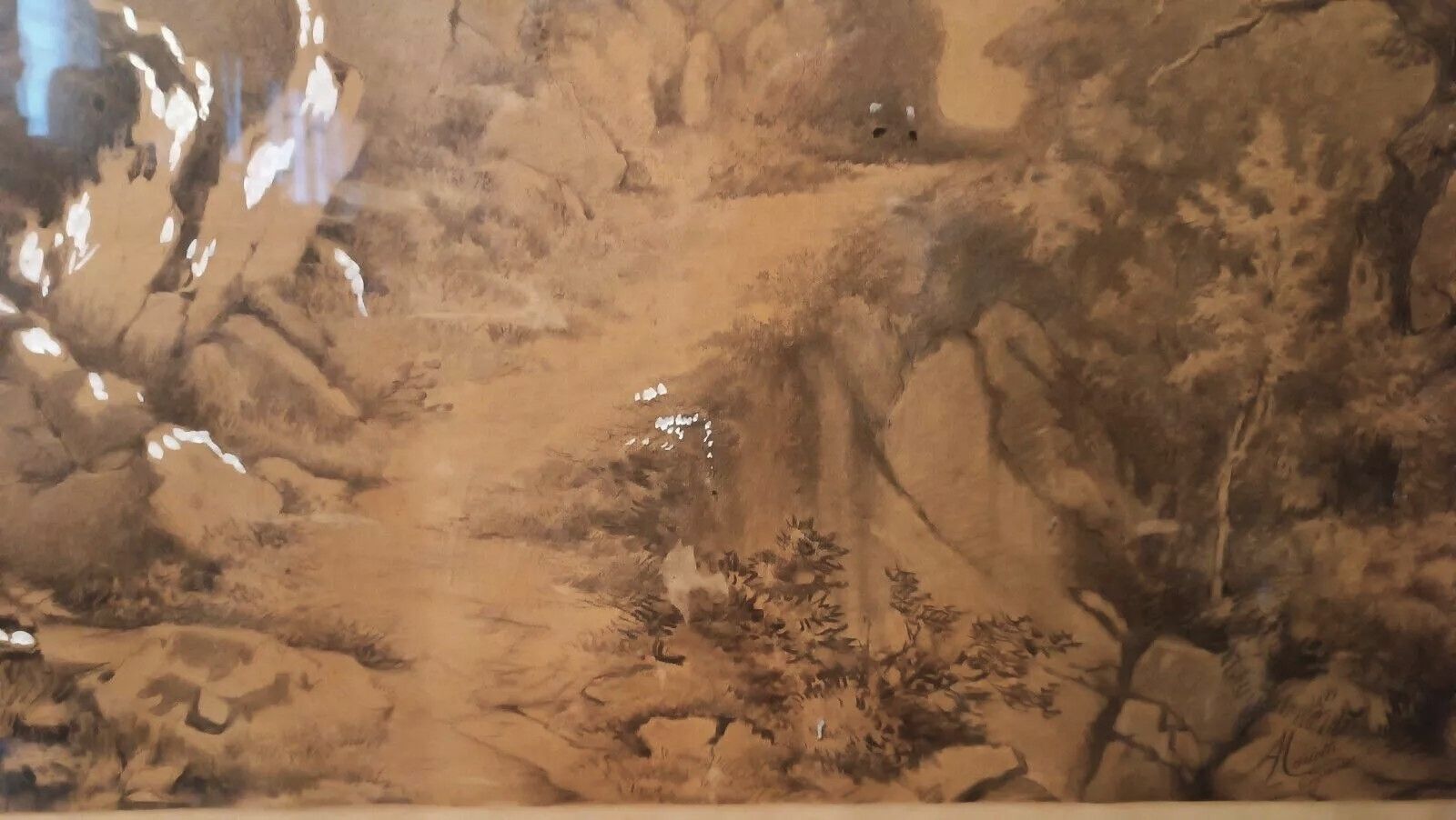 Large Landscape Painting, Mixed Technique White, 19th Century A.Mariotti 1888 Florence photo buy