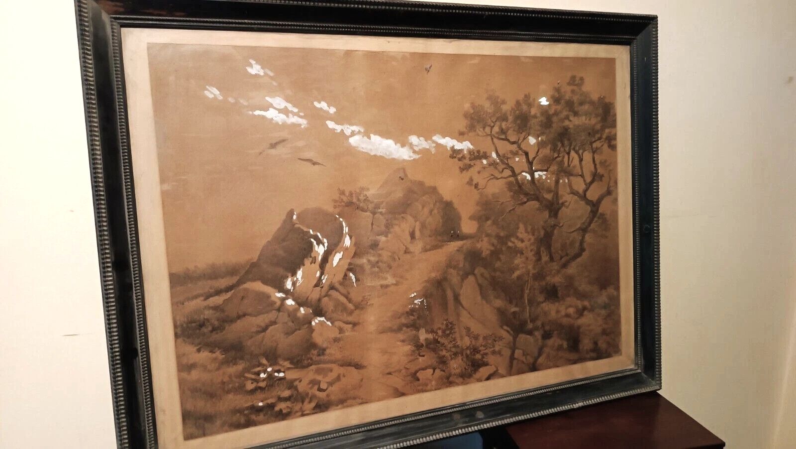 Art Large Landscape Painting, Mixed Technique White, 19th Century A.Mariotti 1888 Florence photo
