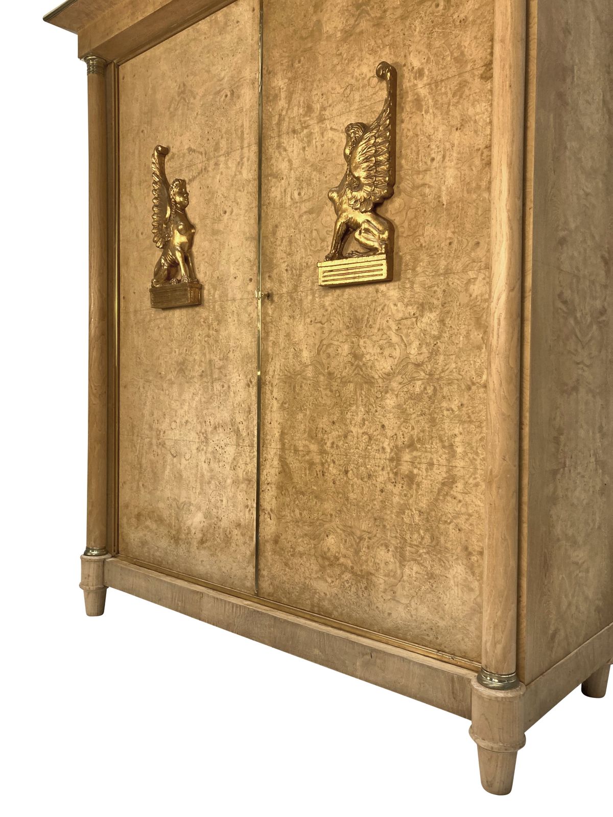 A Large Swedish Empire Revival Cupboard In Bleached Birds Eye Maple & Brass photo Furniture