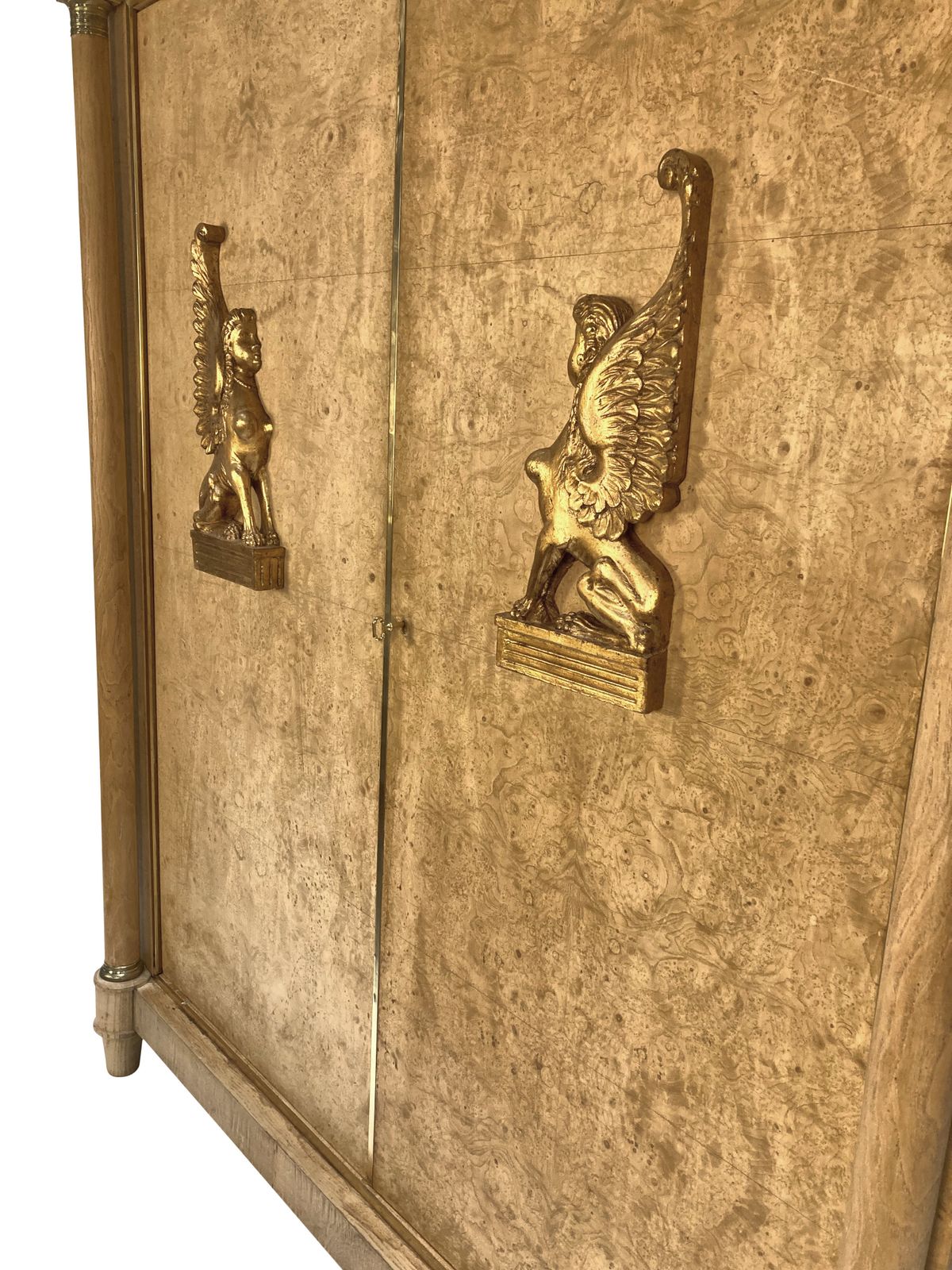 A Large Swedish Empire Revival Cupboard In Bleached Birds Eye Maple & Brass photo buy