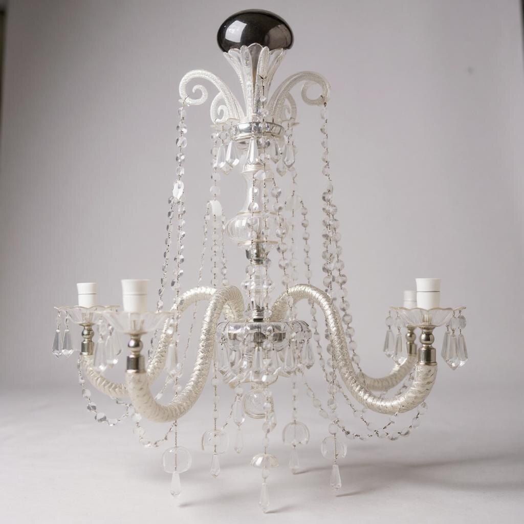 Prism Chandelier With Five Glass Arms & Electric Light Source  From 1890s