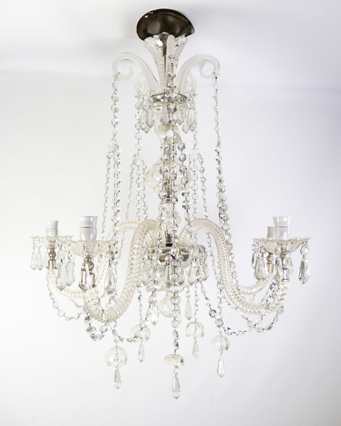 Prism Chandelier With Five Glass Arms & Electric Light Source  From 1890s photo vintage