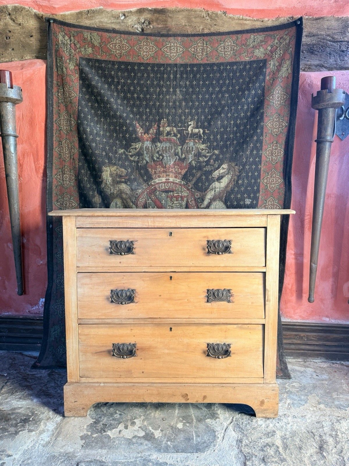 Antique Victorian Satinwood Rustic Charming Sideboard Chest Of Drawers