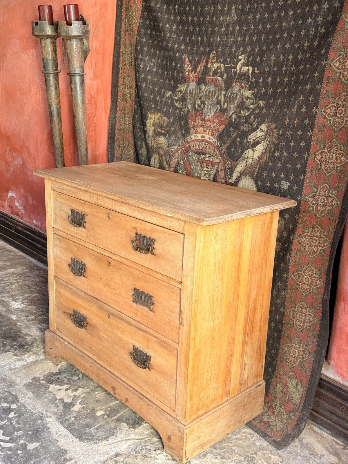 Antique Victorian Satinwood Rustic Charming Sideboard Chest Of Drawers photo for sale