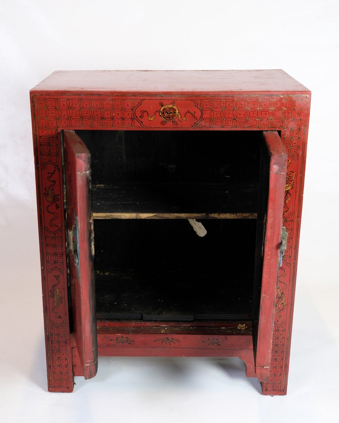 Antique Chinese Cabinet Original Painted In Red With Pattern & Brass Fittings From 1920s photo buy
