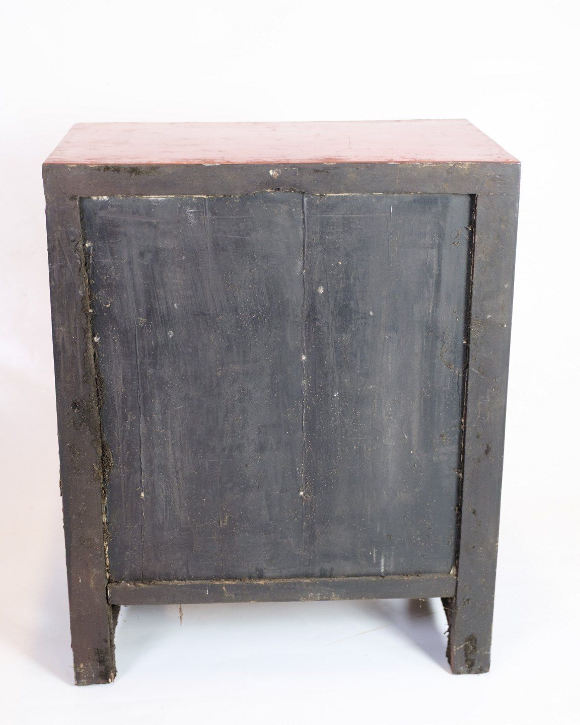 photo furniture Antique Chinese Cabinet Original Painted In Red With Pattern & Brass Fittings From 1920s