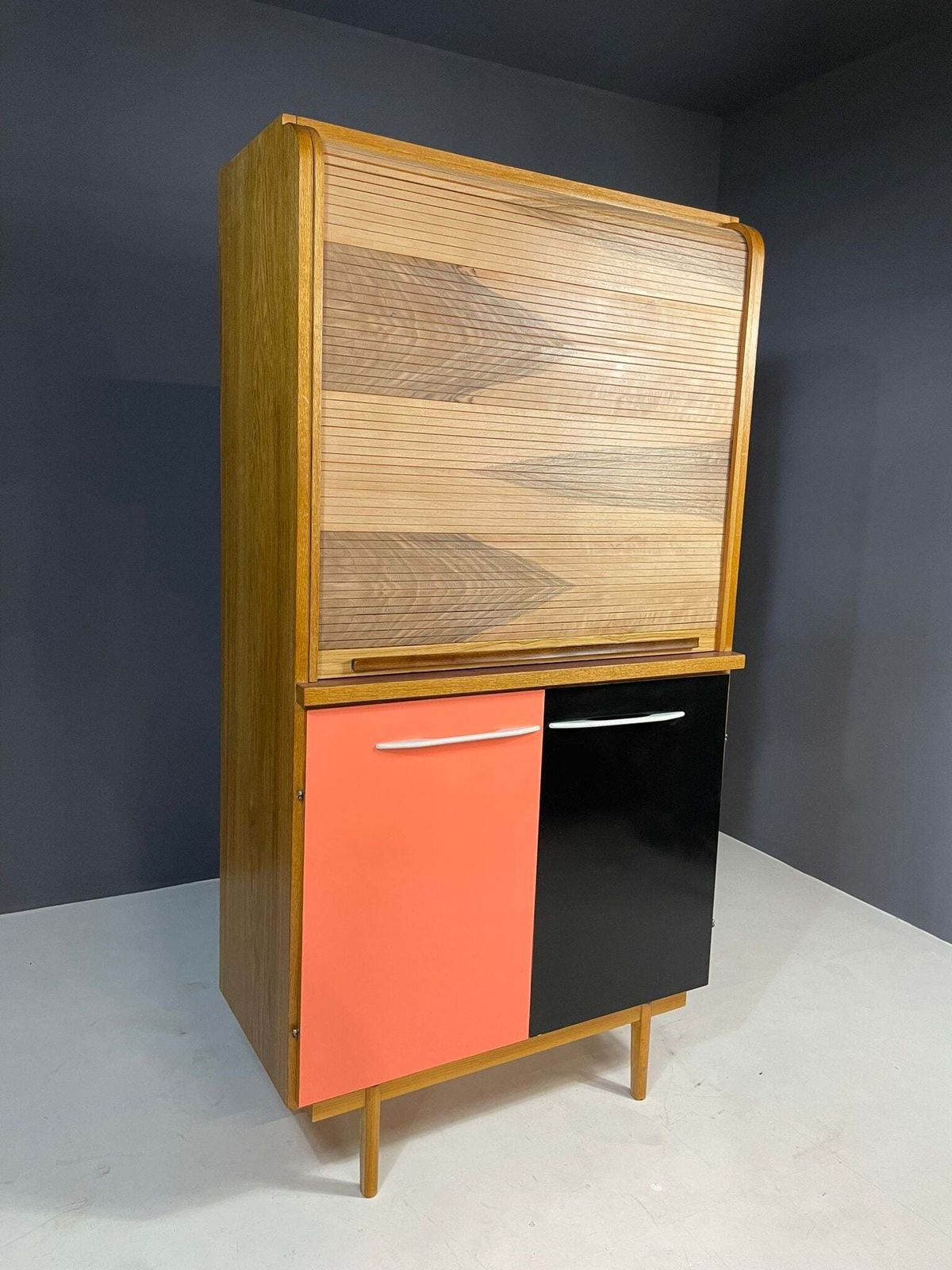 Mid Century Sideboard By Interiér Praha With Tambour Top, 1960s Czechoslovakia photo for sale