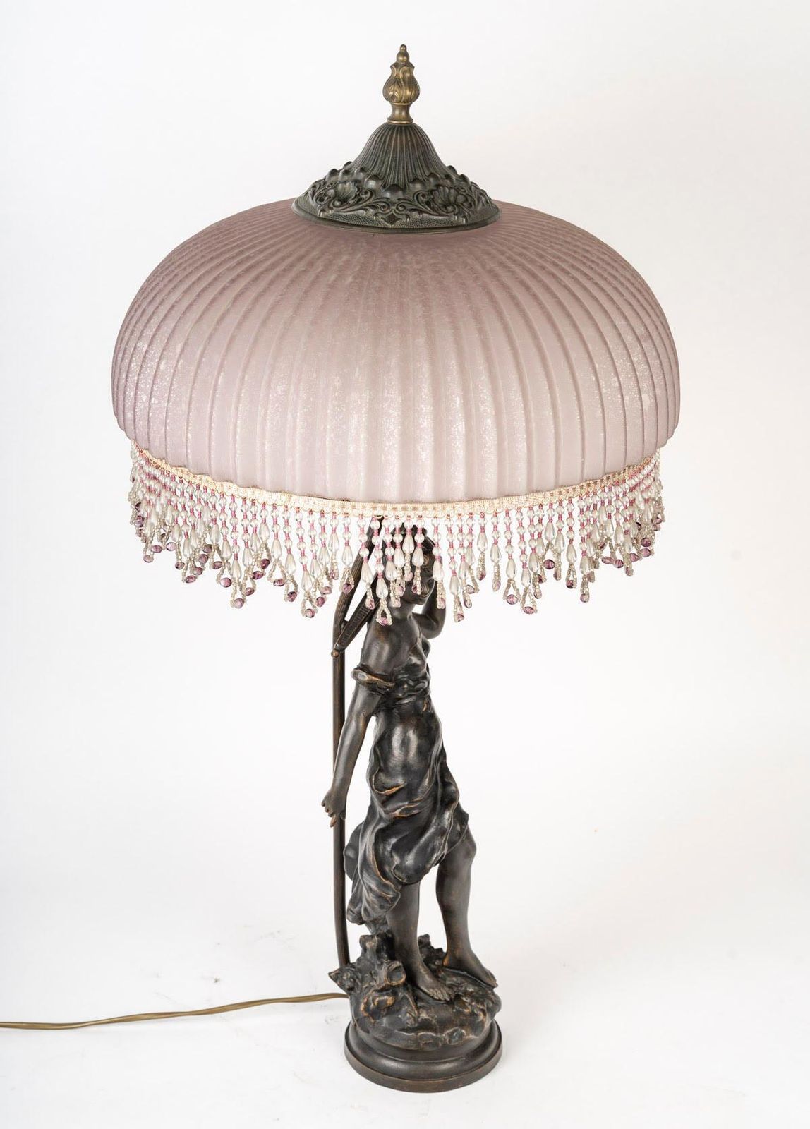 Art Nouveau Style Lamp, Bronze Sculpture, And Glass Shade. photo Lighting