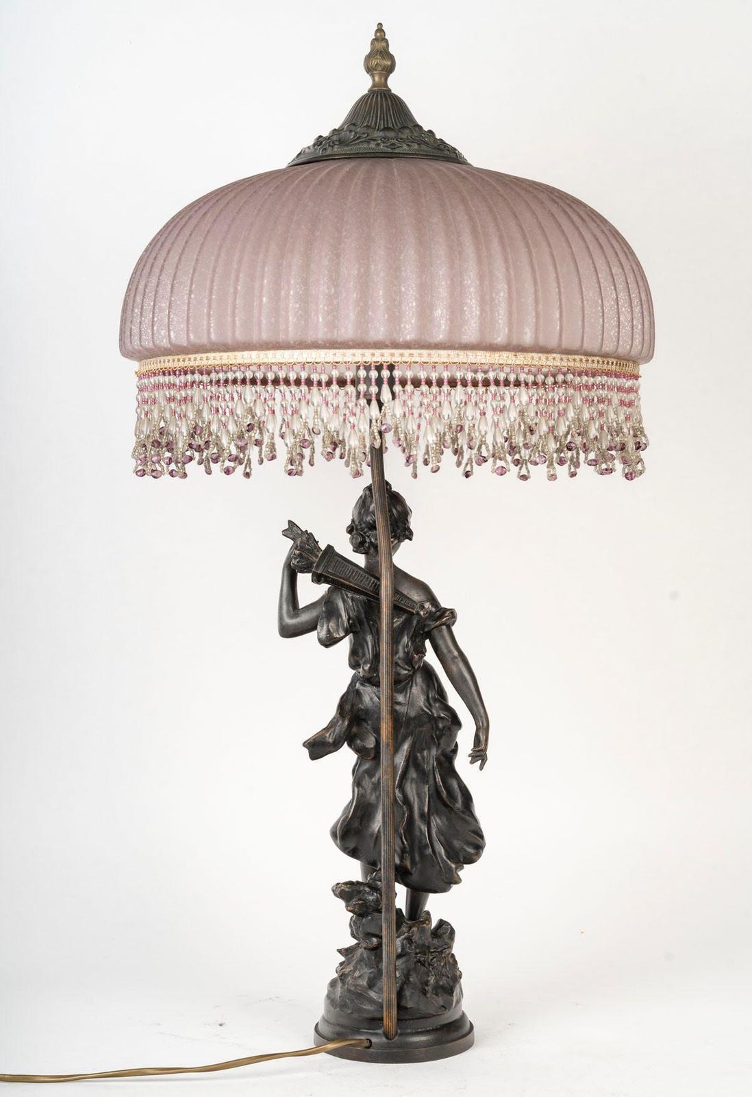 Art Nouveau Style Lamp, Bronze Sculpture, And Glass Shade. photo 4753.0