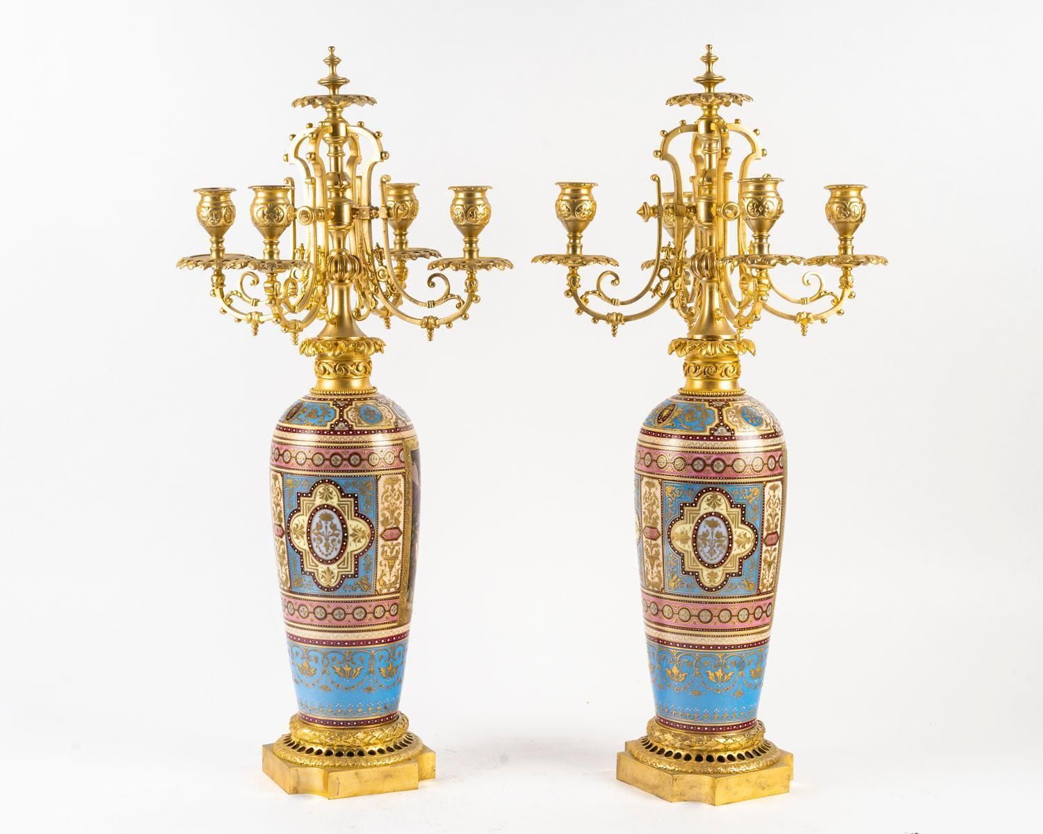 A Large Pair Of Vienna Porcelain And Gilt Bronze Candelabras, 19th Century. photo 14206.0