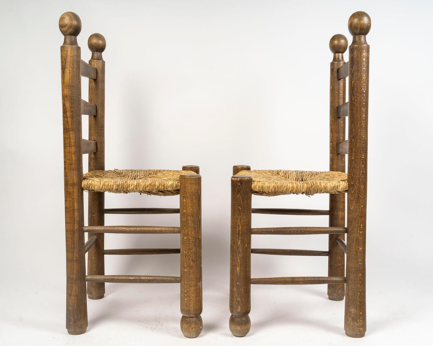Set Of Six Charles Dudouyt Dining Chairs In Wood And Cane, 20th Century. photo buy