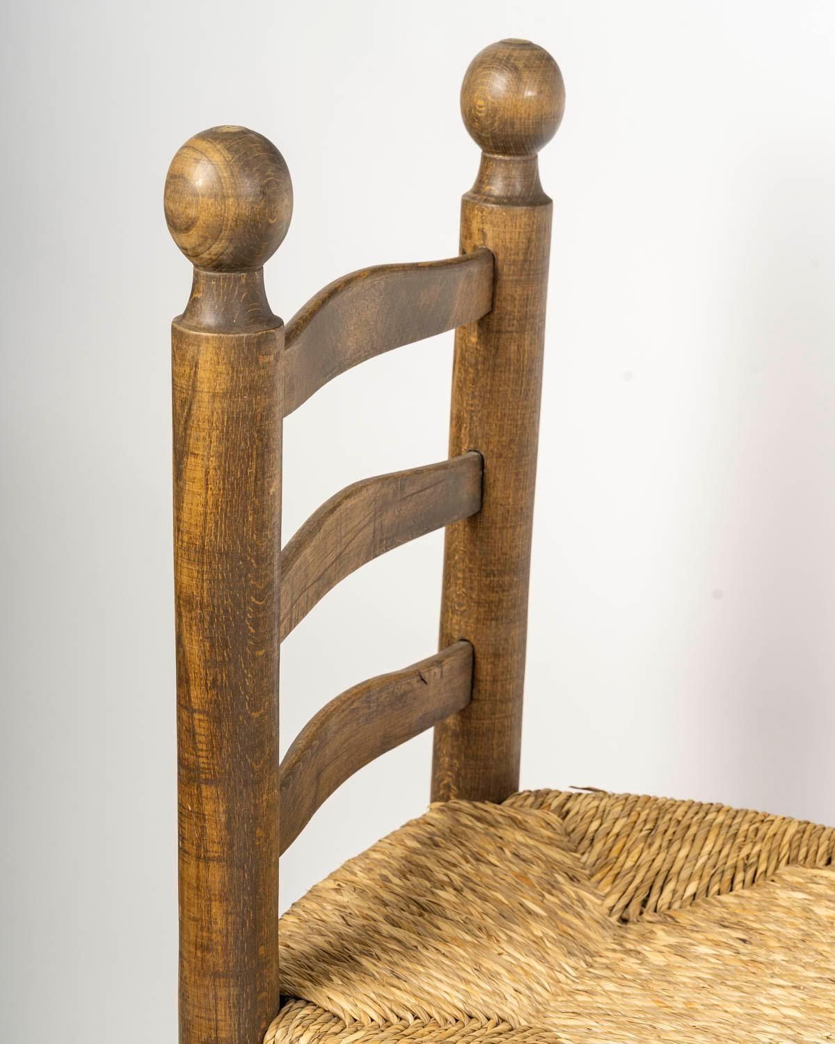 Set Of Six Charles Dudouyt Dining Chairs In Wood And Cane, 20th Century. photo vintage