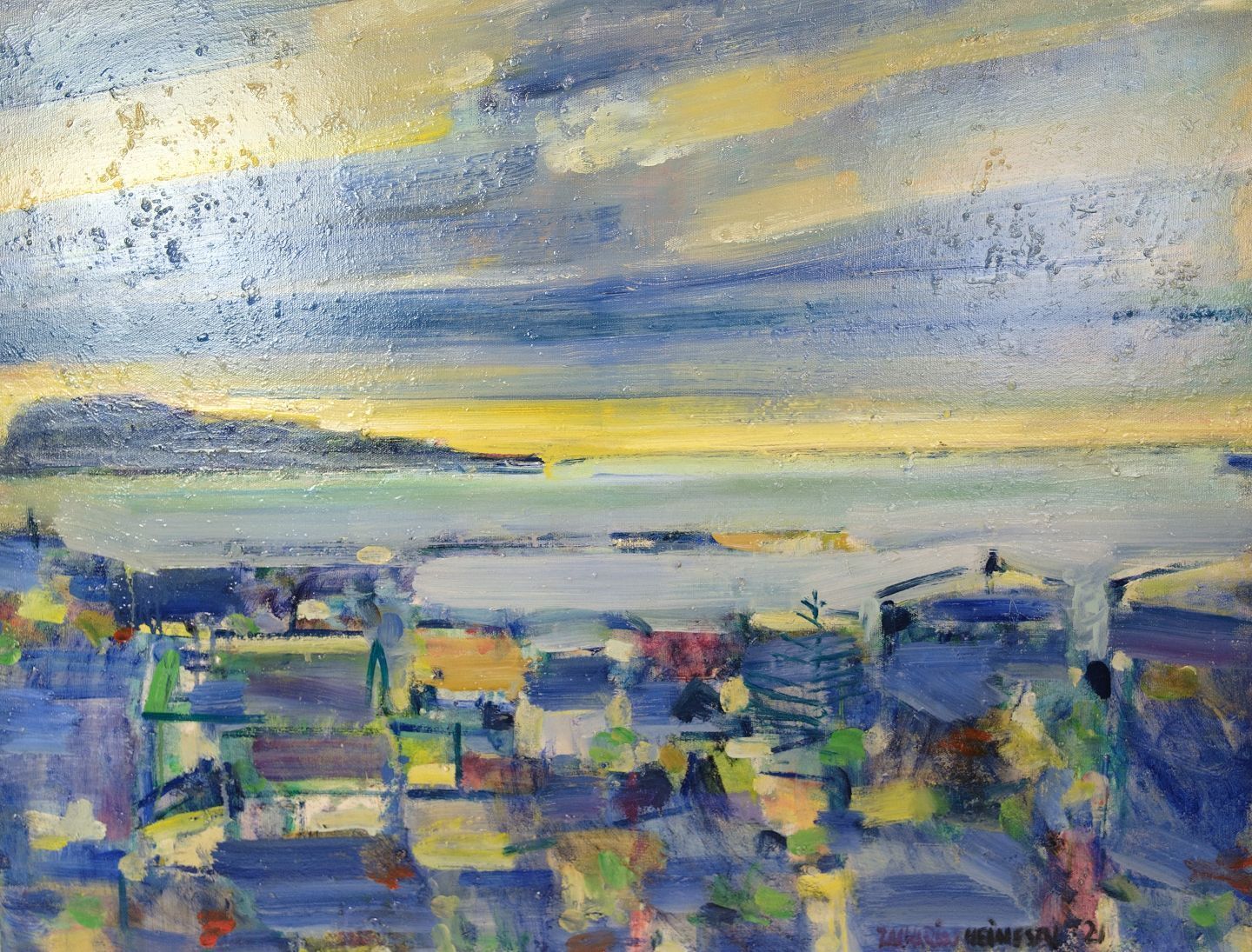 Painting On Canvas With Of Motif Torshavn By Zakarias Heinesen Signed From 2021