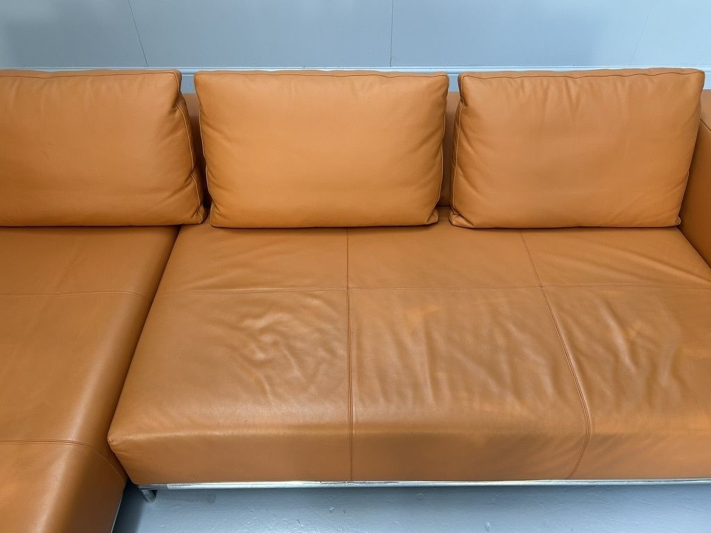 photo for sale B&B Italia “George” L Shape Sofa – In Orange “Gamma” Leather